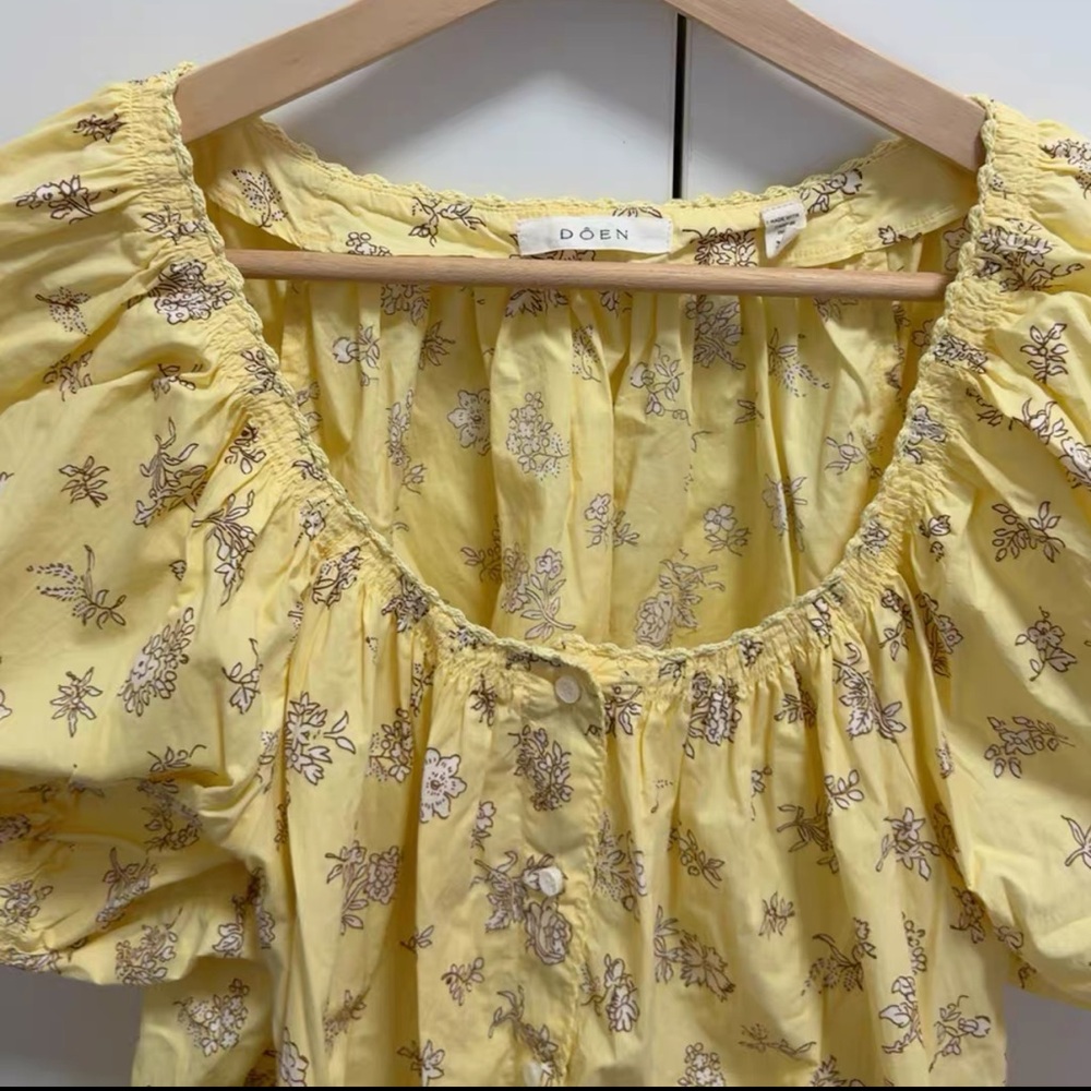 DÔEN Doen Tennessee Floral Cotton Top Sunshine Bouton de Rose Yellow XS - Picture 8 of 13